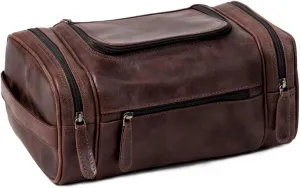 ELIZO Leather Toiletry Bag For Men Women LARGE DoppKit Mens Hanging Toiletry Bag (PREMIUM LEATHER) Travel Bag for Traveling Cosmetic Toiletries Bag Shaving Bag (Walnut)