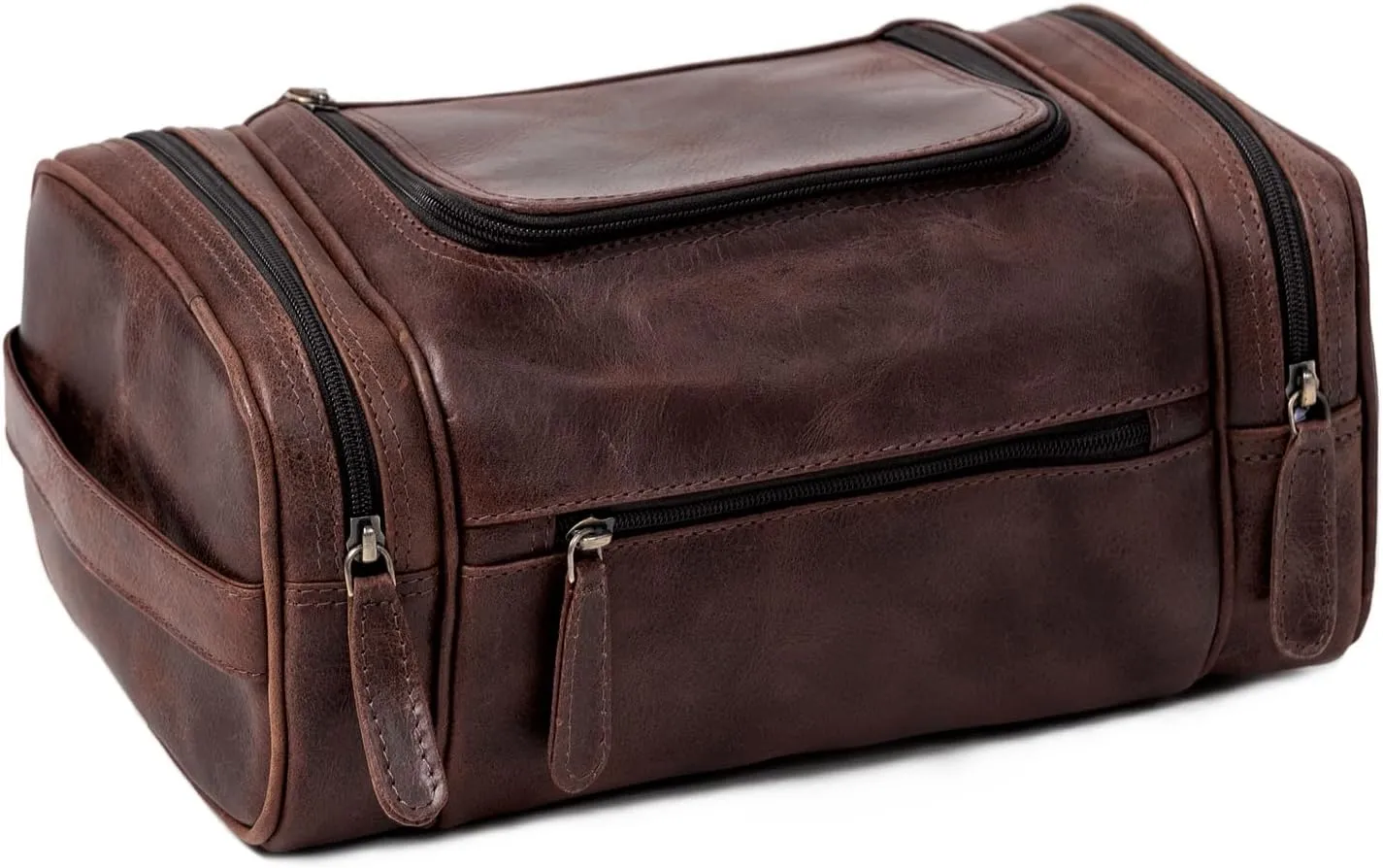 ELIZO Leather Toiletry Bag For Men Women LARGE DoppKit Mens Hanging Toiletry Bag (PREMIUM LEATHER) Travel Bag for Traveling Cosmetic Toiletries Bag Shaving Bag (Walnut)