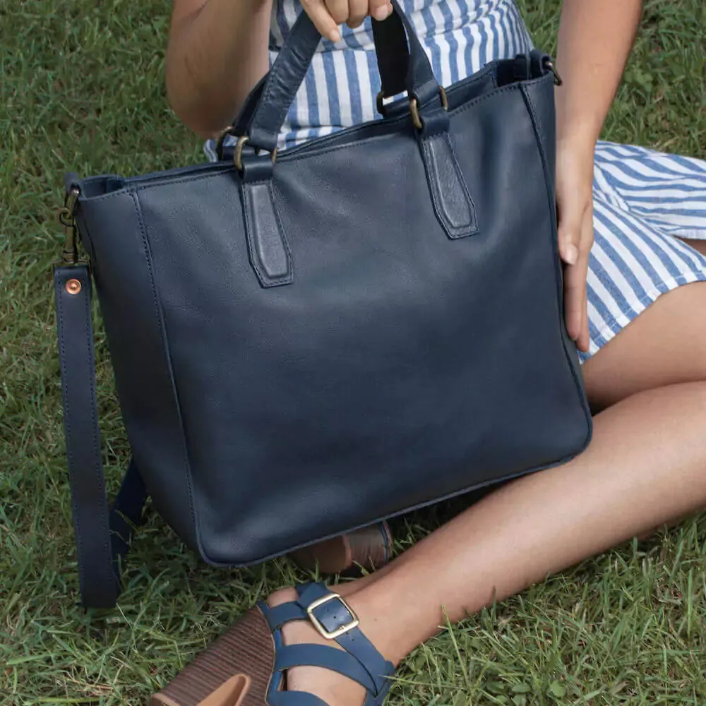 Ellington Leather Market Tote w/ Zippered Pouch by Mission Mercantile Leather Goods
