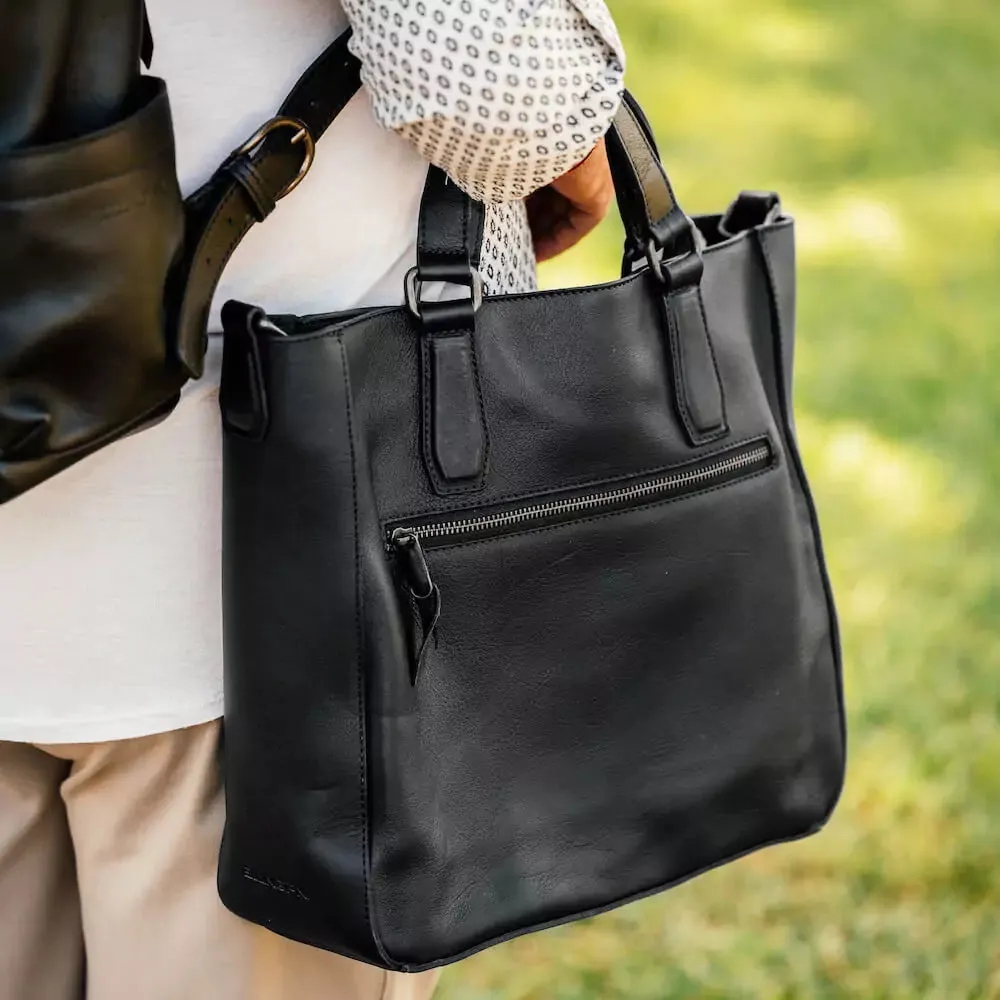 Ellington Leather Market Tote w/ Zippered Pouch by Mission Mercantile Leather Goods