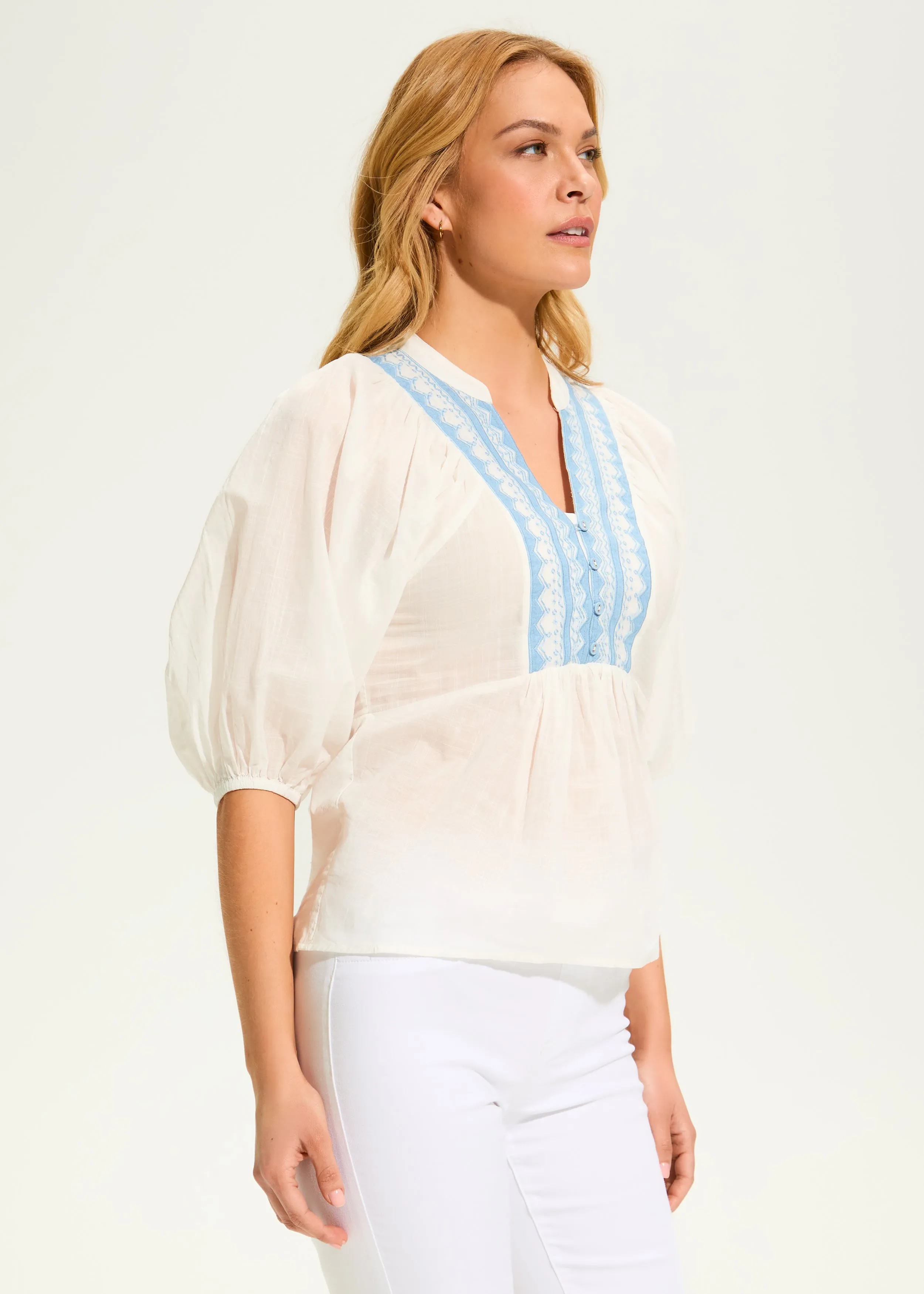 Embellished Appliqué Blouse, White