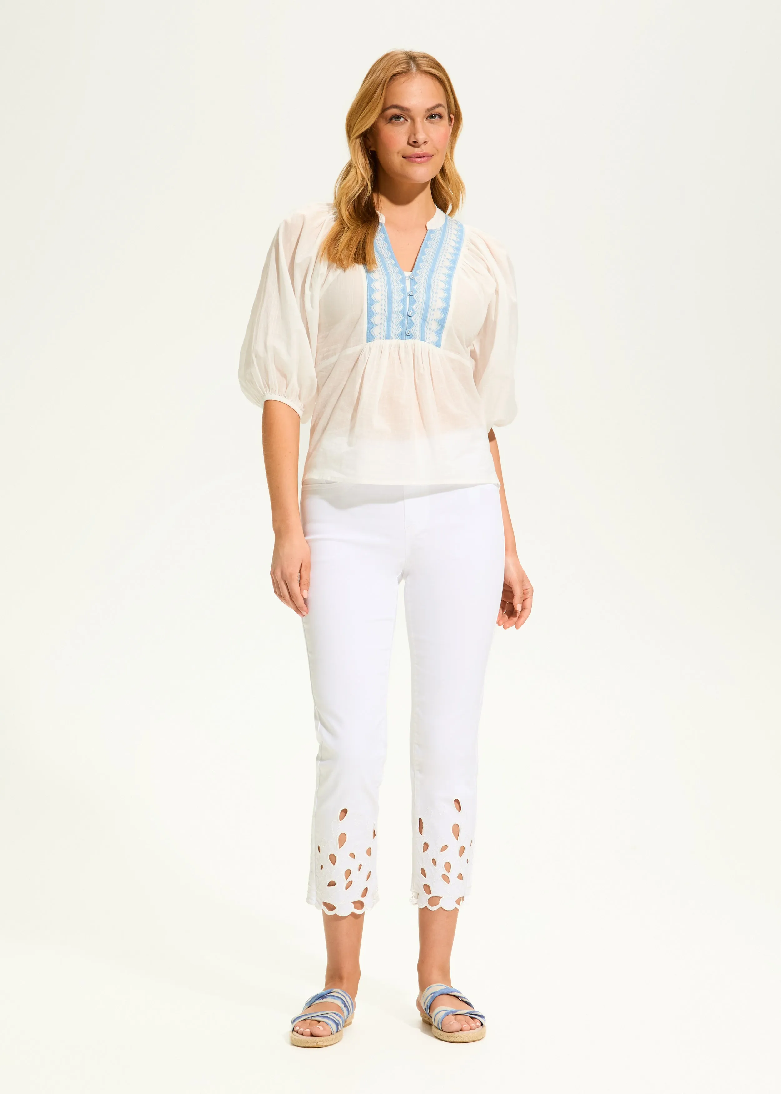 Embellished Appliqué Blouse, White