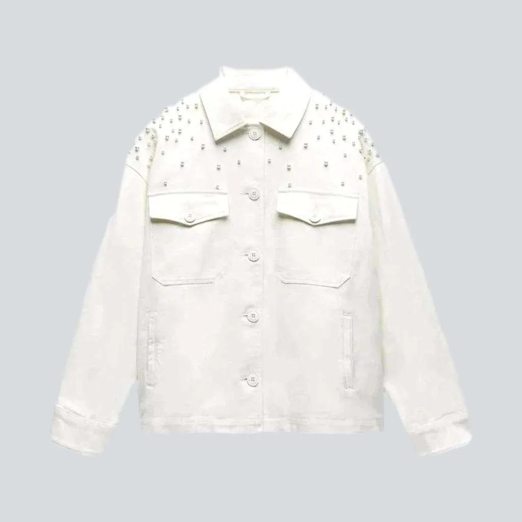 Embellished shoulders women denim jacket