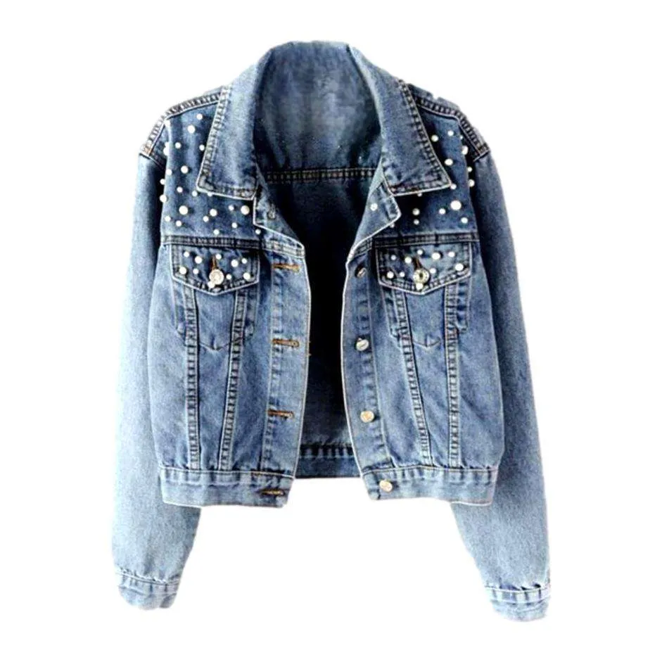 Embellished shoulders women denim jacket
