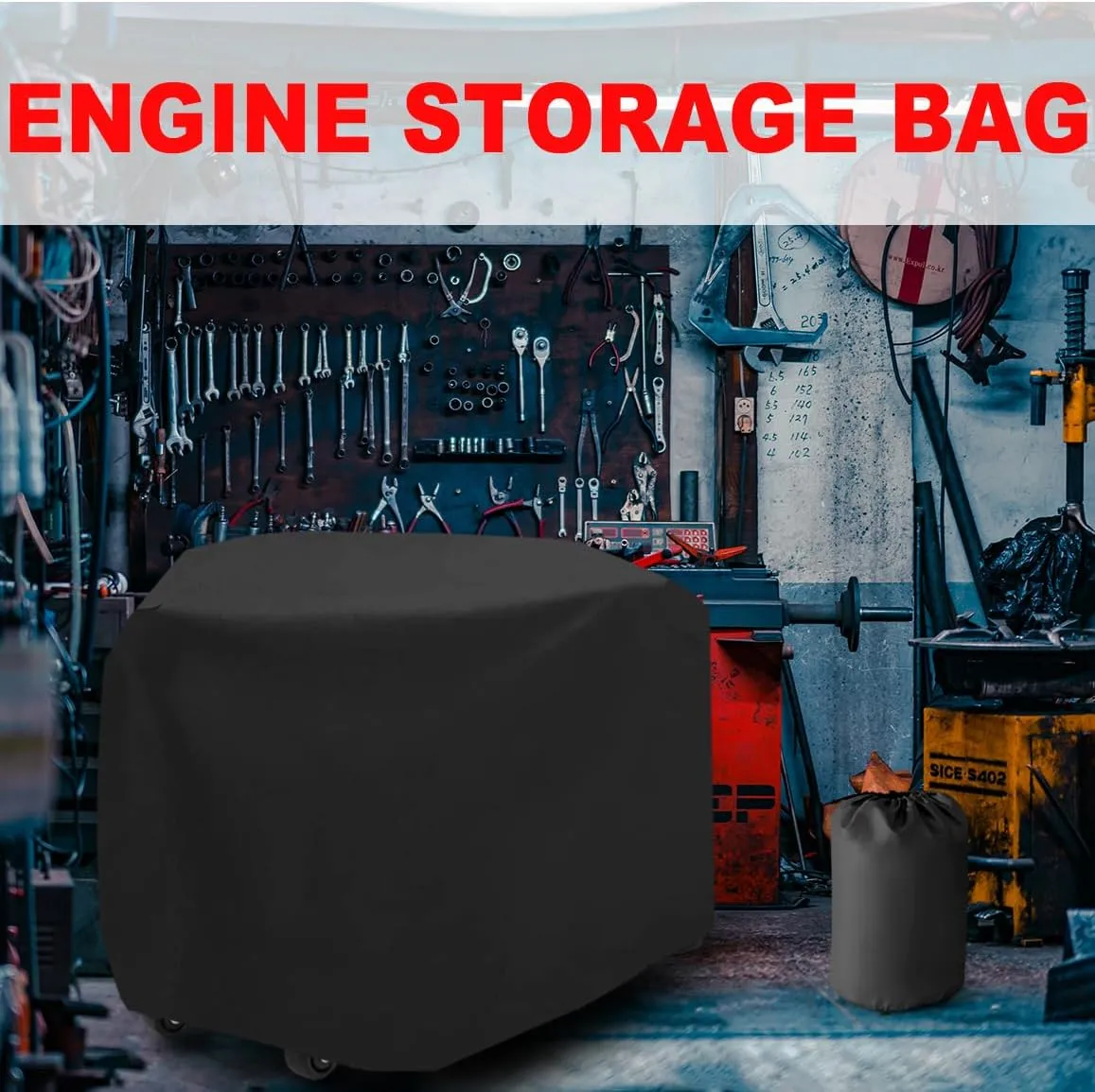 Engine Storage Bag, Heavy Duty 420D Oxford Cloth, 40"W x 19.5"D x 40"H Engine Bag Cover, Black