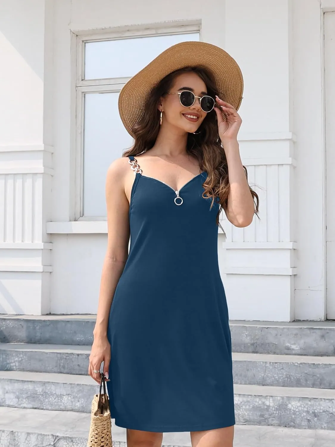 ETCYY Women's Summer Dresses 2025 Casual Sleeveless V Neck Loose Cover Up Beach Sundresses with Pockets