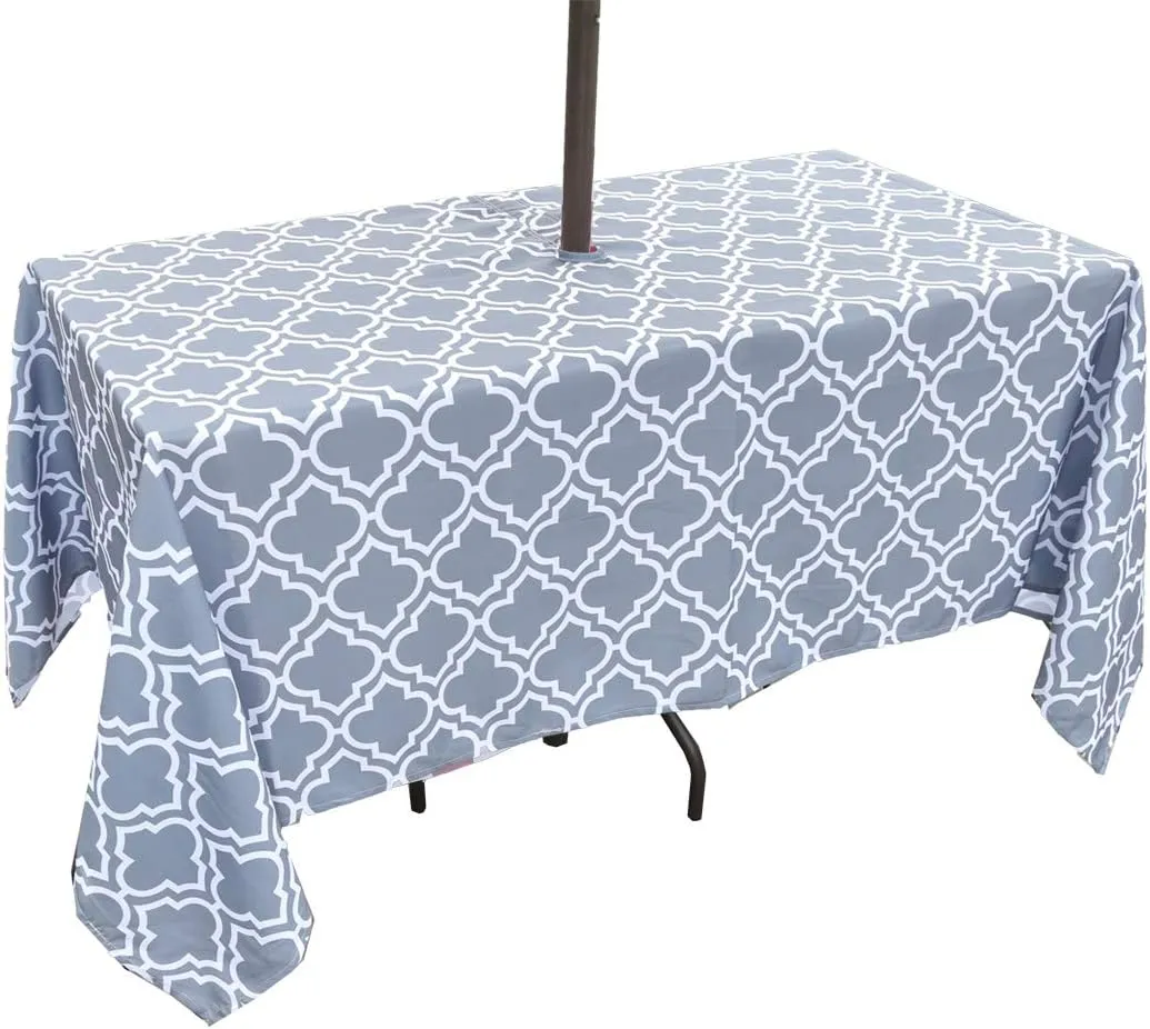 Eternal Beauty 60 x 84” Rectangle Tablecloth Waterproof Outdoor Tablecloth with Umbrella Hole for Patio Spring Summer Tables, Grey