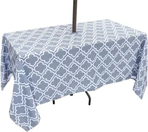 Eternal Beauty 60 x 84” Rectangle Tablecloth Waterproof Outdoor Tablecloth with Umbrella Hole for Patio Spring Summer Tables, Grey