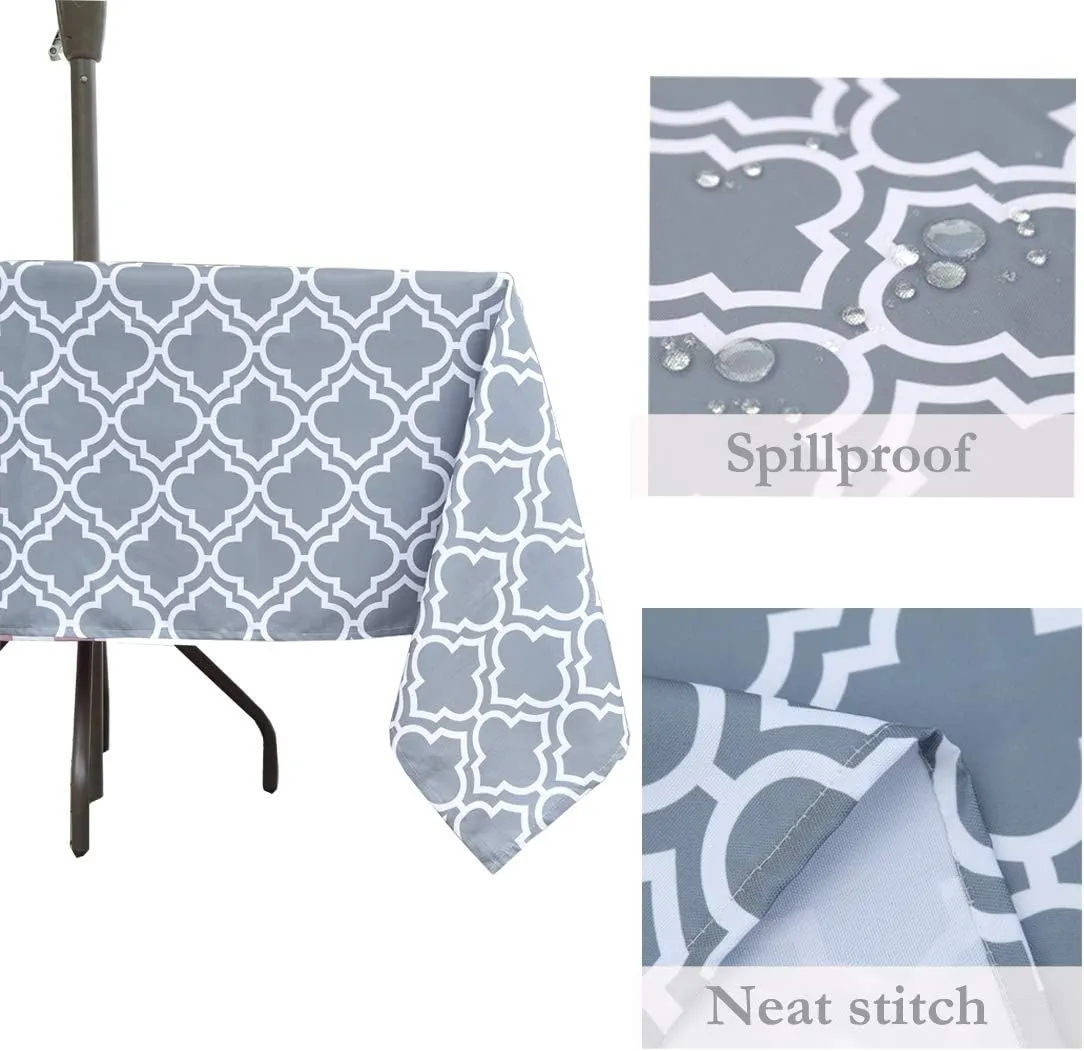 Eternal Beauty 60 x 84” Rectangle Tablecloth Waterproof Outdoor Tablecloth with Umbrella Hole for Patio Spring Summer Tables, Grey