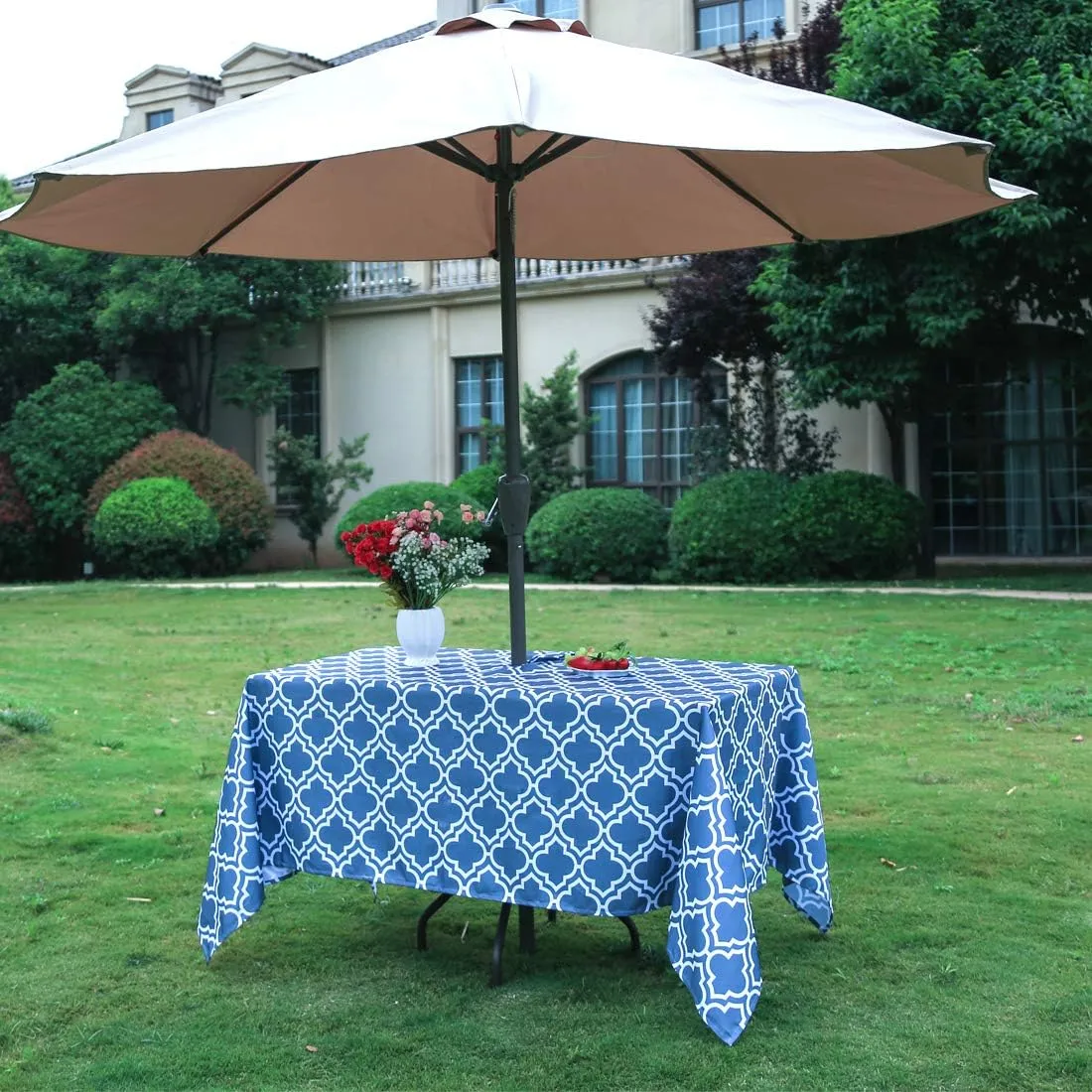 Eternal Beauty 60 x 84” Rectangle Tablecloth Waterproof Outdoor Tablecloth with Umbrella Hole for Patio Spring Summer Tables, Grey