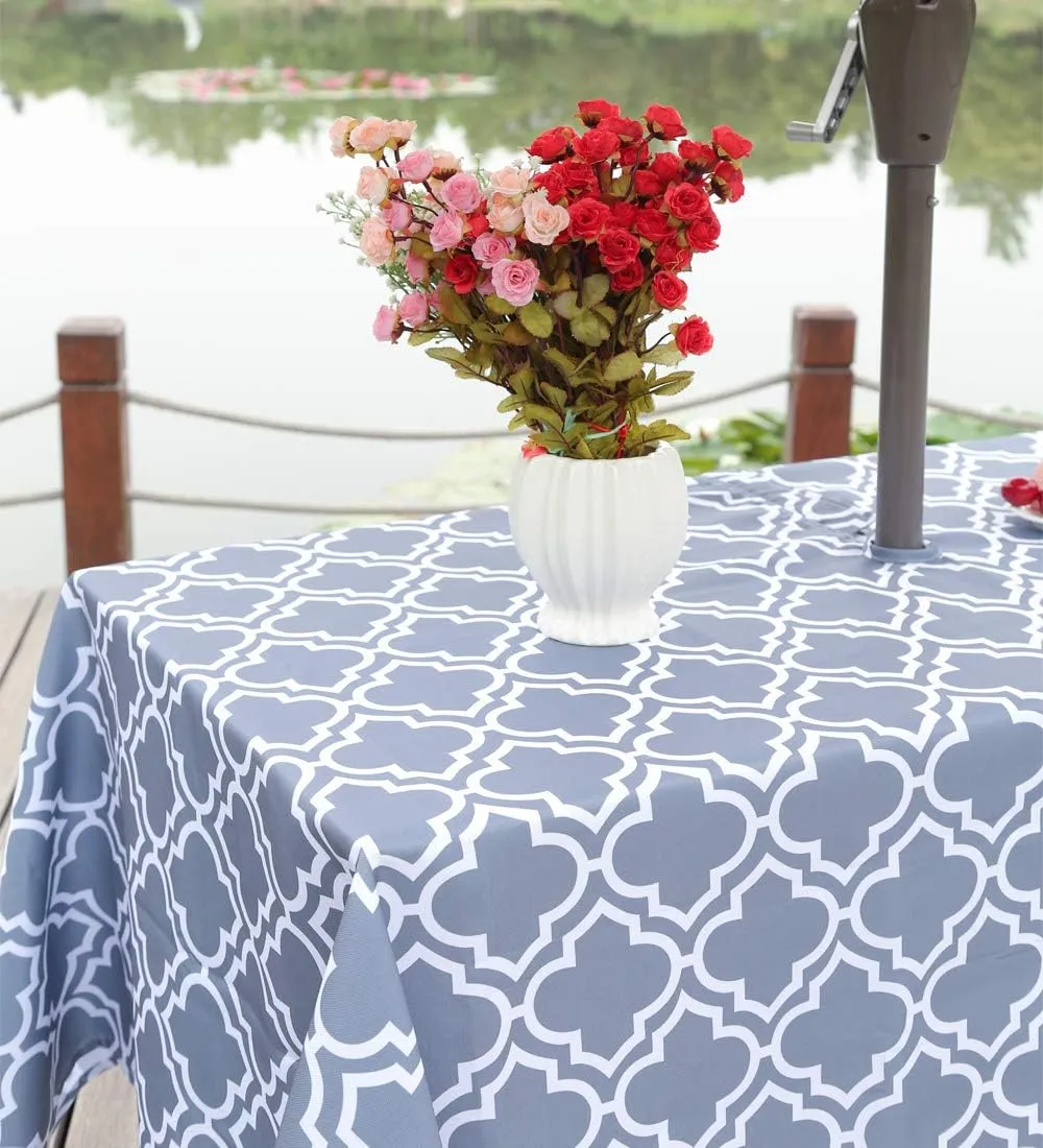 Eternal Beauty 60 x 84” Rectangle Tablecloth Waterproof Outdoor Tablecloth with Umbrella Hole for Patio Spring Summer Tables, Grey