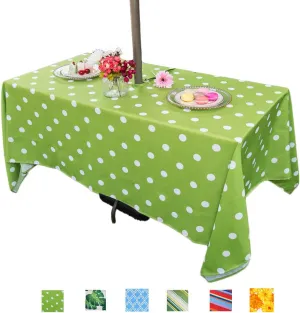 Eternal Beauty Outdoor Rectangle Tablecloth with Umbrella Hole Zipper for Spring Summer Patio Picnic Tables,60X 84(Green Polka Dot)