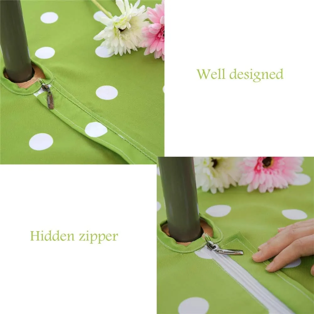 Eternal Beauty Outdoor Rectangle Tablecloth with Umbrella Hole Zipper for Spring Summer Patio Picnic Tables,60X 84(Green Polka Dot)