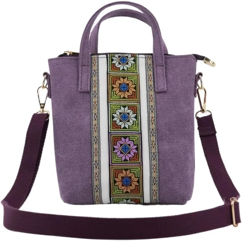 Ethnic Style Embroidery Crossbody Bag For Women Canvas Small Handbag For Mobile Phones