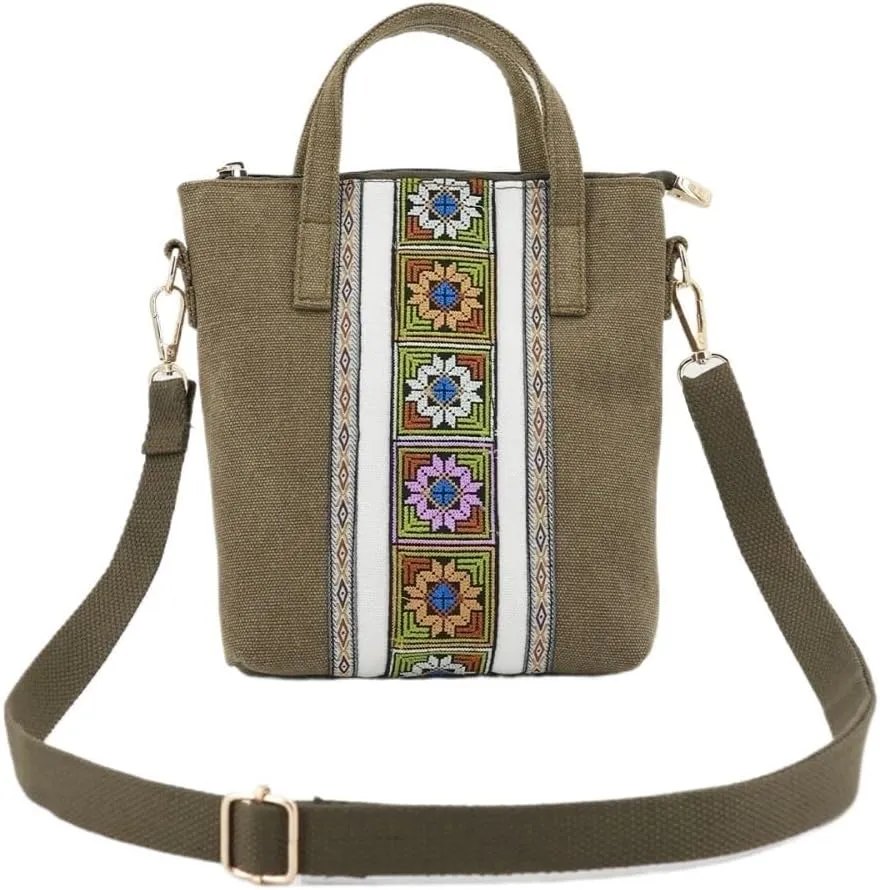 Ethnic Style Embroidery Crossbody Bag For Women Canvas Small Handbag For Mobile Phones