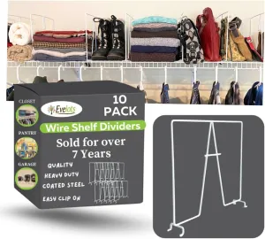 Evelots Wire Shelf Dividers -10 Pack- Closet Storage & Organization for Office/Pantry/Garage - Tall Shelf Separator - Easy Clip-No Tool - Solid Coated Steel
