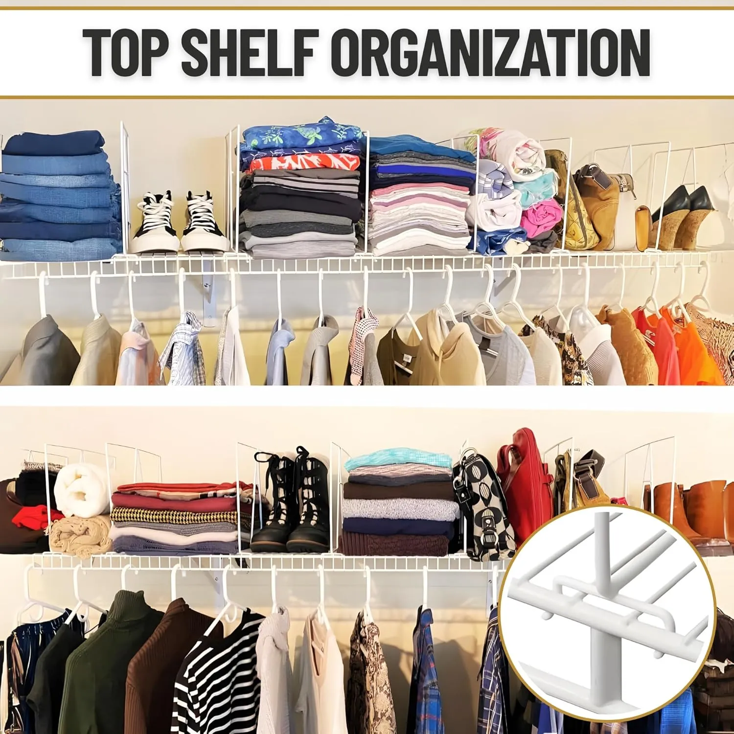 Evelots Wire Shelf Dividers -10 Pack- Closet Storage & Organization for Office/Pantry/Garage - Tall Shelf Separator - Easy Clip-No Tool - Solid Coated Steel