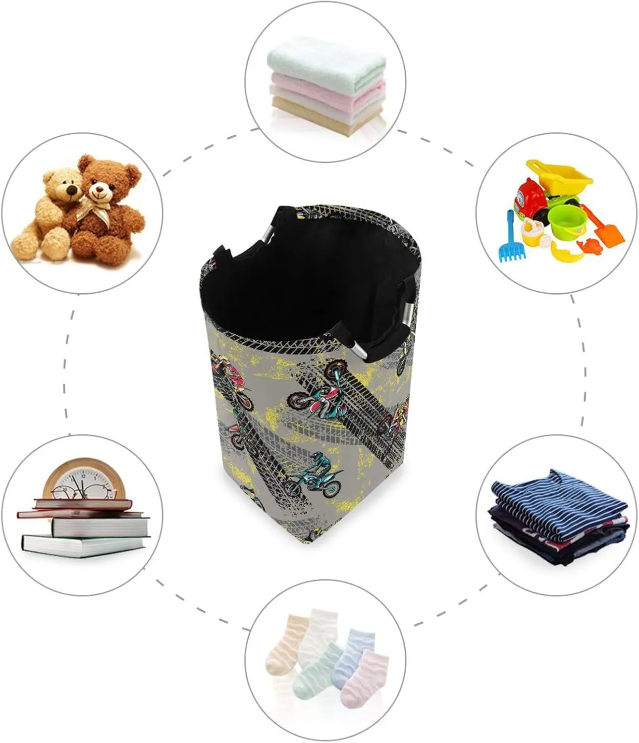 Exnundod Laundry Hamper Motocross Seamless Pattern Laundry Basket Collapsible Laundry Bag Grunge Road Lines Cloth Hamper Towel Basket Large Storage Bag for Dorm Bedroom