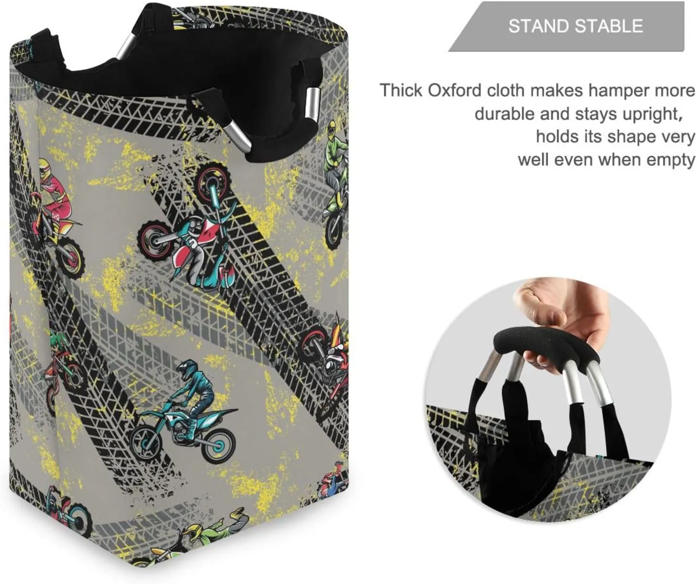 Exnundod Laundry Hamper Motocross Seamless Pattern Laundry Basket Collapsible Laundry Bag Grunge Road Lines Cloth Hamper Towel Basket Large Storage Bag for Dorm Bedroom