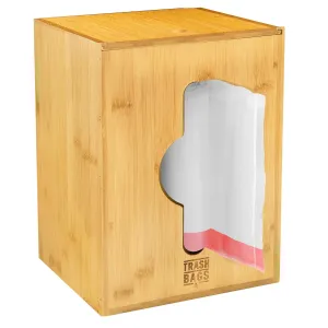 Extra Large Trash Bag Holder, Trash Bag Dispenser with Set of 3 Trash Cans Rubber Bands, Bamboo Organizer, Garbage Bag Storage for Kitchen or Pantry