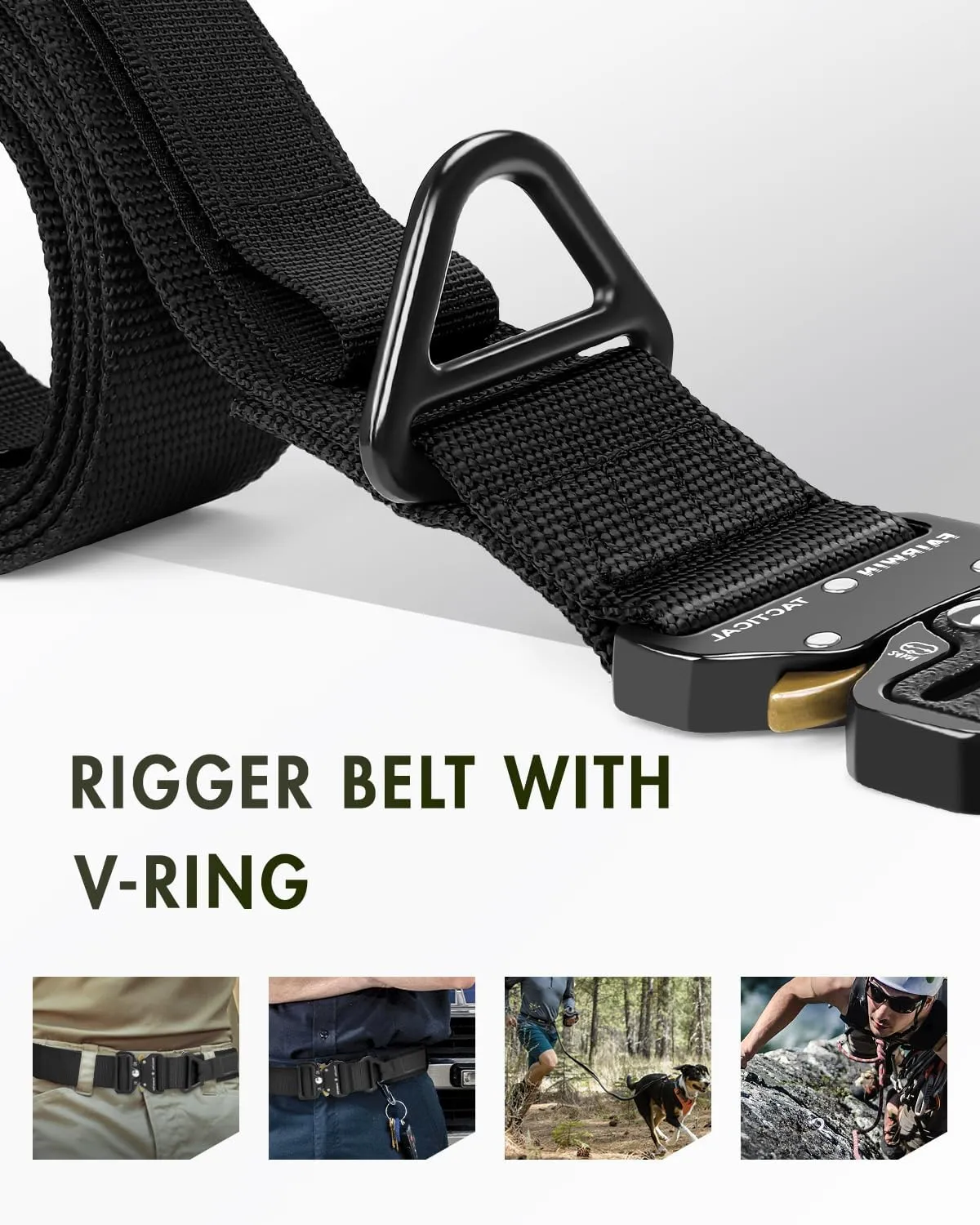 FAIRWIN Tactical Rigger Belt, 1.7 Inches Mens Nylon Webbing Utility Belt with V-ring Heavy-Duty Quick-Release Buckle