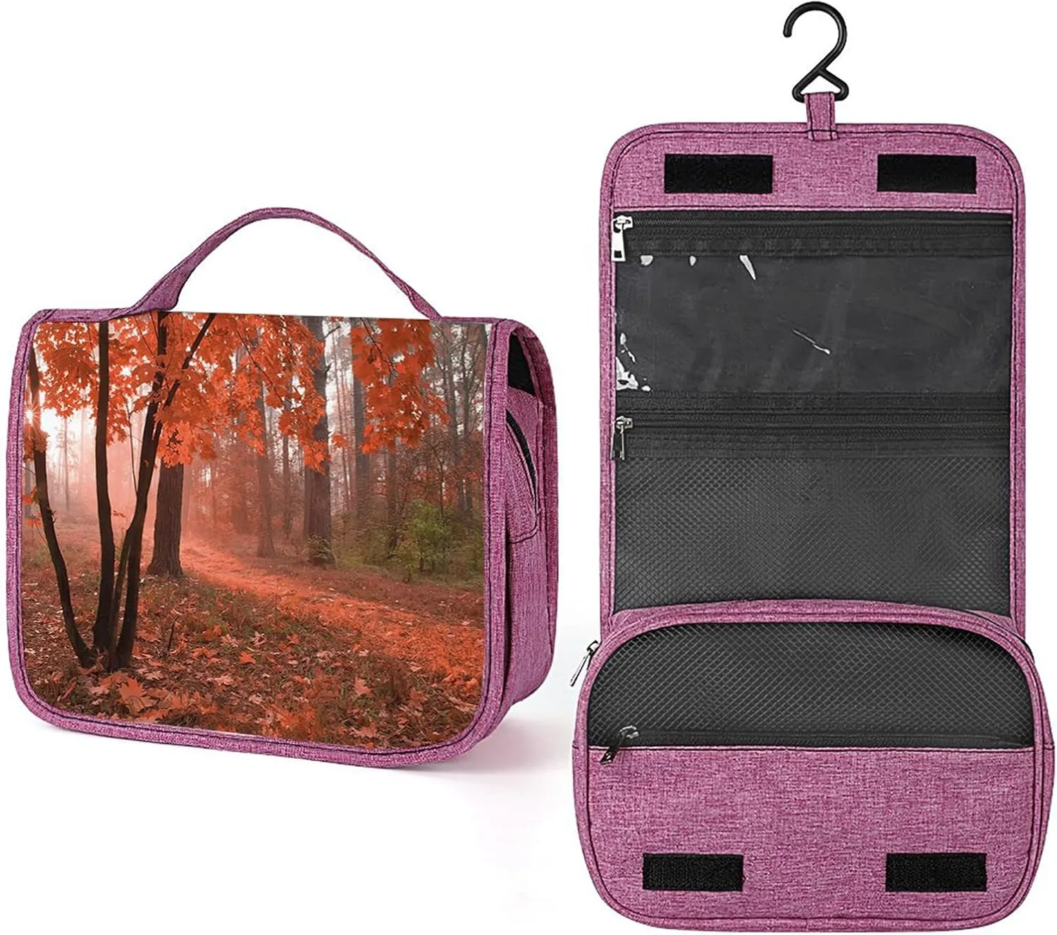 Fall Theme,Waterproof Travel Toiletry Hanging Bag,Leaves From Deciduous Trees,Makeup bag,Travel Organizers,Cosmetic Travel-Sized Container,Large Capacity for Women,Brown Orange