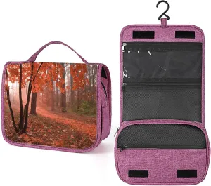 Fall Theme,Waterproof Travel Toiletry Hanging Bag,Leaves From Deciduous Trees,Makeup bag,Travel Organizers,Cosmetic Travel-Sized Container,Large Capacity for Women,Brown Orange