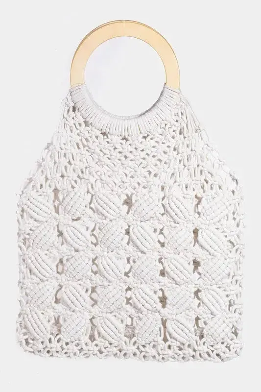 Fame Boho Braided Wooden Top Handle Bag