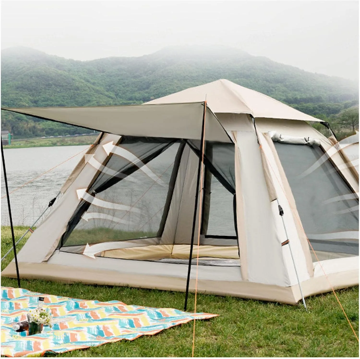 Family Tents 4 People Double Doors and Four Windows,Waterproof Bivy Tent Practical and Stable Waterproof Tents for Camping for Hiking Backpacking