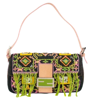 Fendi Denim Embellished Baguette