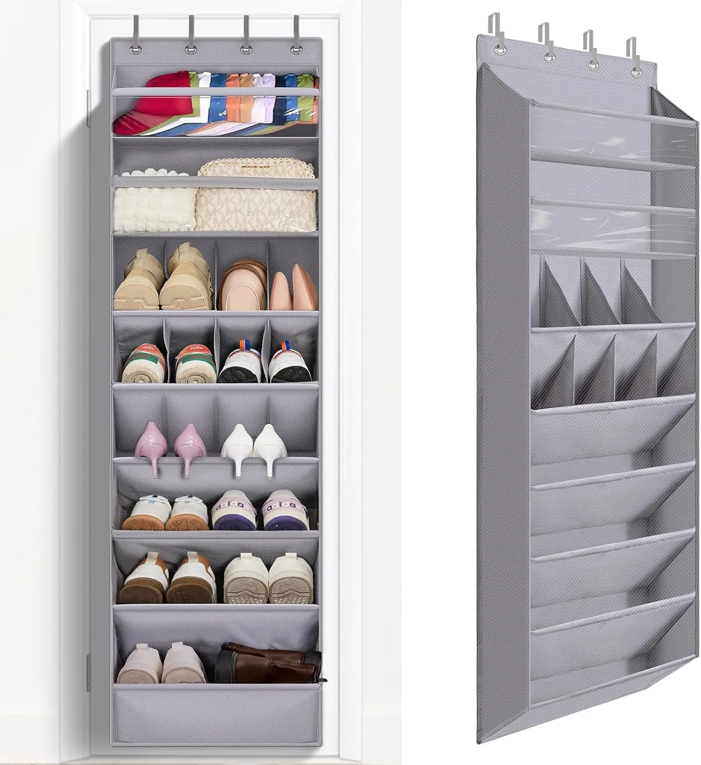 FENTEC 1 Pack Over The Door Shoe Organizer,68" Exlarge Deep Pockets Hanging Shoe Organizers, 8 Shelves Shoe Rack for Closet, Shoe Holder for Boots,Over Door Organizer in Home, RV, Dorm, Grey