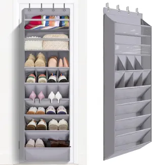 FENTEC 1 Pack Over The Door Shoe Organizer,68" Exlarge Deep Pockets Hanging Shoe Organizers, 8 Shelves Shoe Rack for Closet, Shoe Holder for Boots,Over Door Organizer in Home, RV, Dorm, Grey