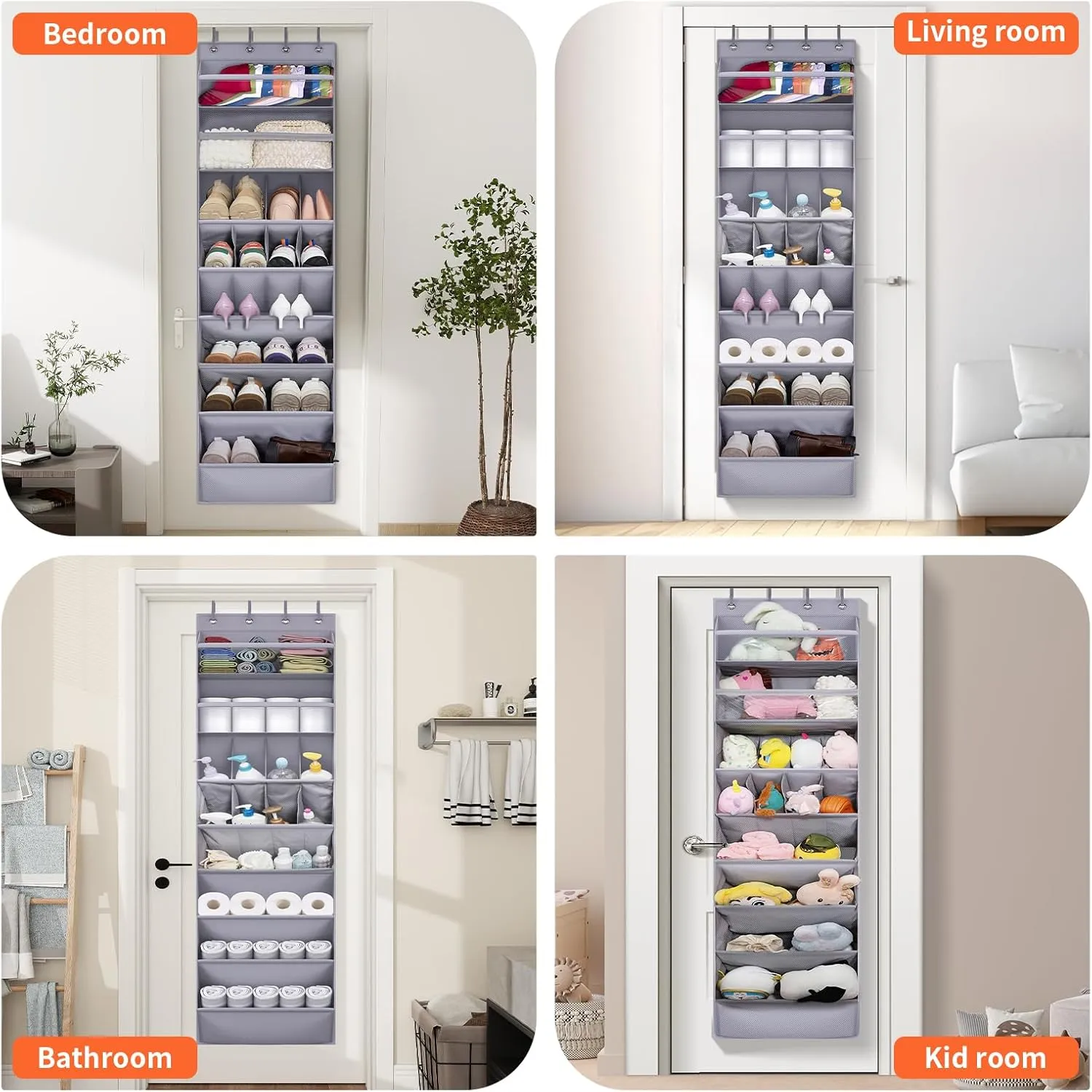 FENTEC 1 Pack Over The Door Shoe Organizer,68" Exlarge Deep Pockets Hanging Shoe Organizers, 8 Shelves Shoe Rack for Closet, Shoe Holder for Boots,Over Door Organizer in Home, RV, Dorm, Grey