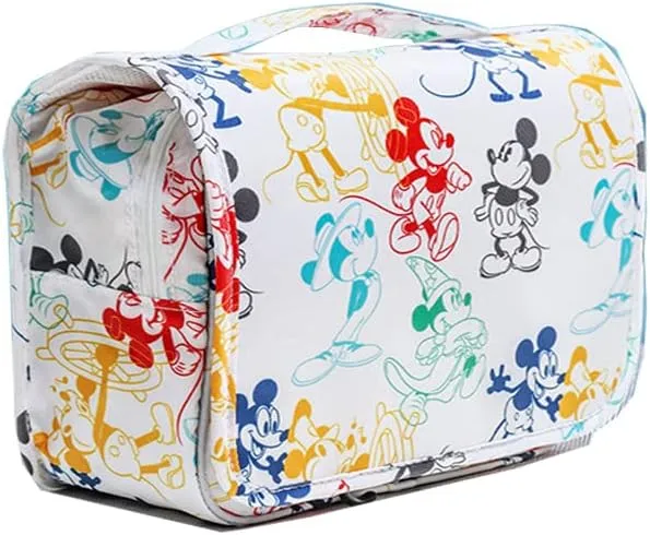 Finex Mickey Colorful Cartoon in White Background Toiletry Shower Bag with Handle and Hanging Hook for Travel Skincare Cosmetic Makeup Tools