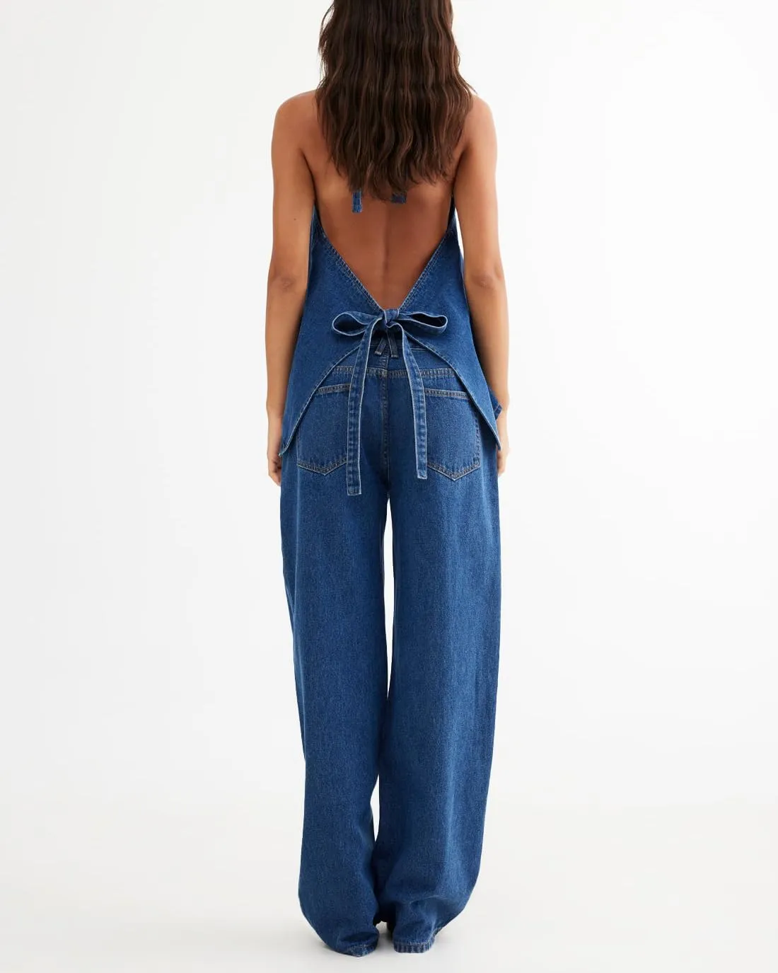 Fisoew Women's Two Piece Denim Set Button Down Backless Tank Top and Wide Leg Jeans 2 Piece Outfit Suits