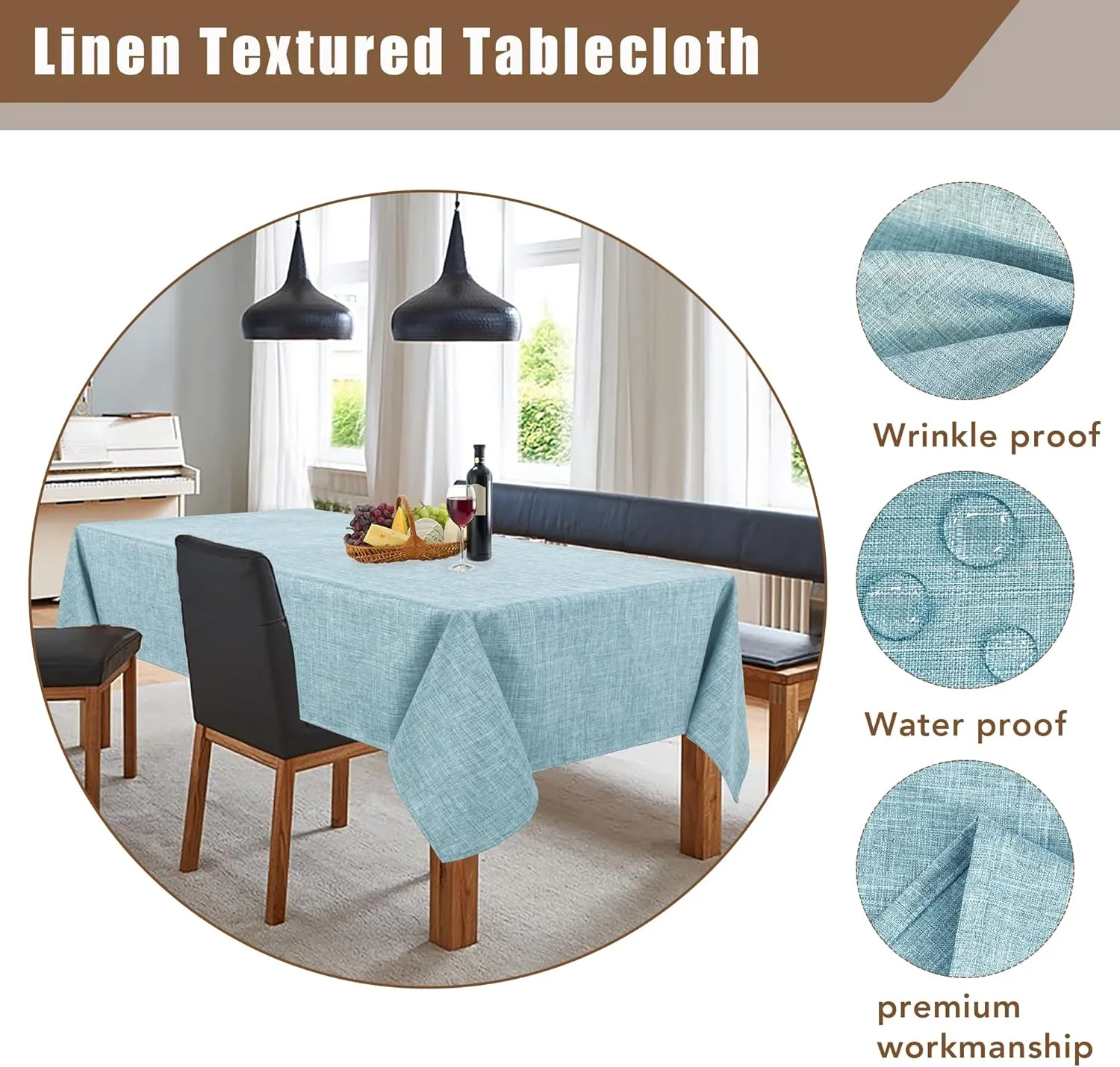Fitable Linen Textured Square Tablecloths 2 Pack, Waterproof Fabric for 4 Ft Card/Coffee Tables, Holiday Covers for Kitchen, Party, Farmhouse (Turquoise, 54 x 54 Inch)