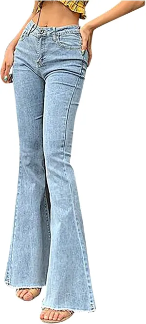 Flare Jeans for Women Bell Bottom Jeans Curvy Slim Fit Butt Lifting Denim Skinny Jeans Raw Hem Flare Denim Pants