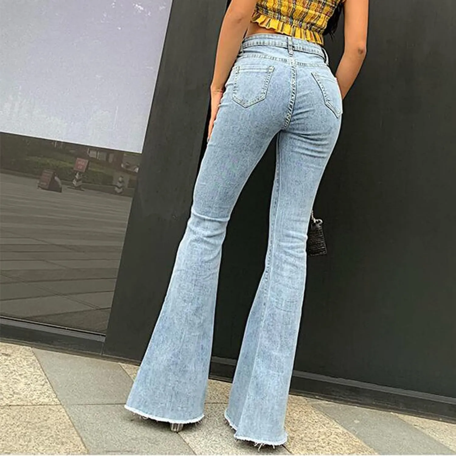 Flare Jeans for Women Bell Bottom Jeans Curvy Slim Fit Butt Lifting Denim Skinny Jeans Raw Hem Flare Denim Pants