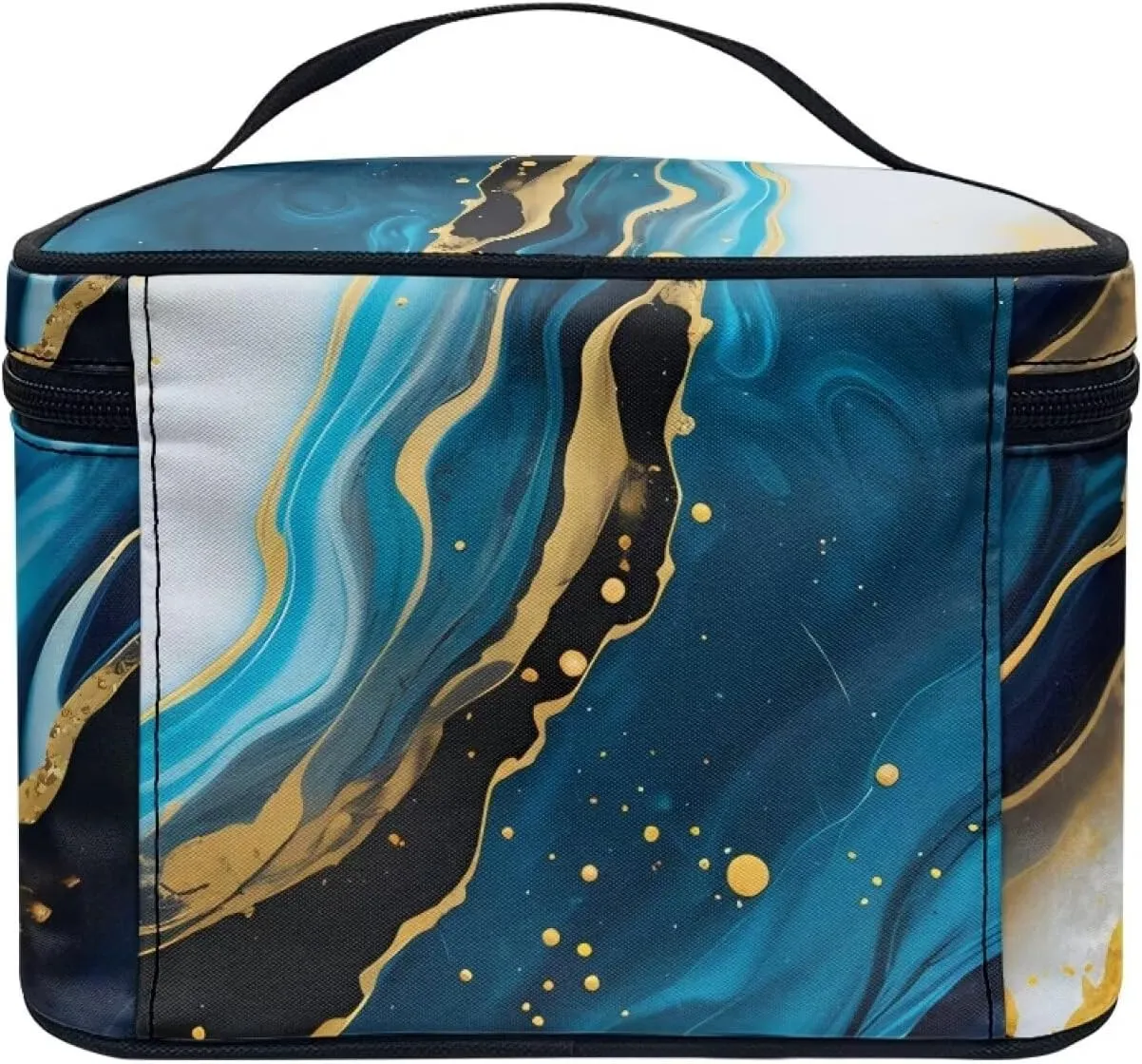 Flashideas Blue Marble Print Make Up Bag Zipper Makeup Organizer Large Capacity Travel Toiletry Bag Easy to Take Can Hold Makeup Brushes Skincare for Cosmetics Vertical Storage