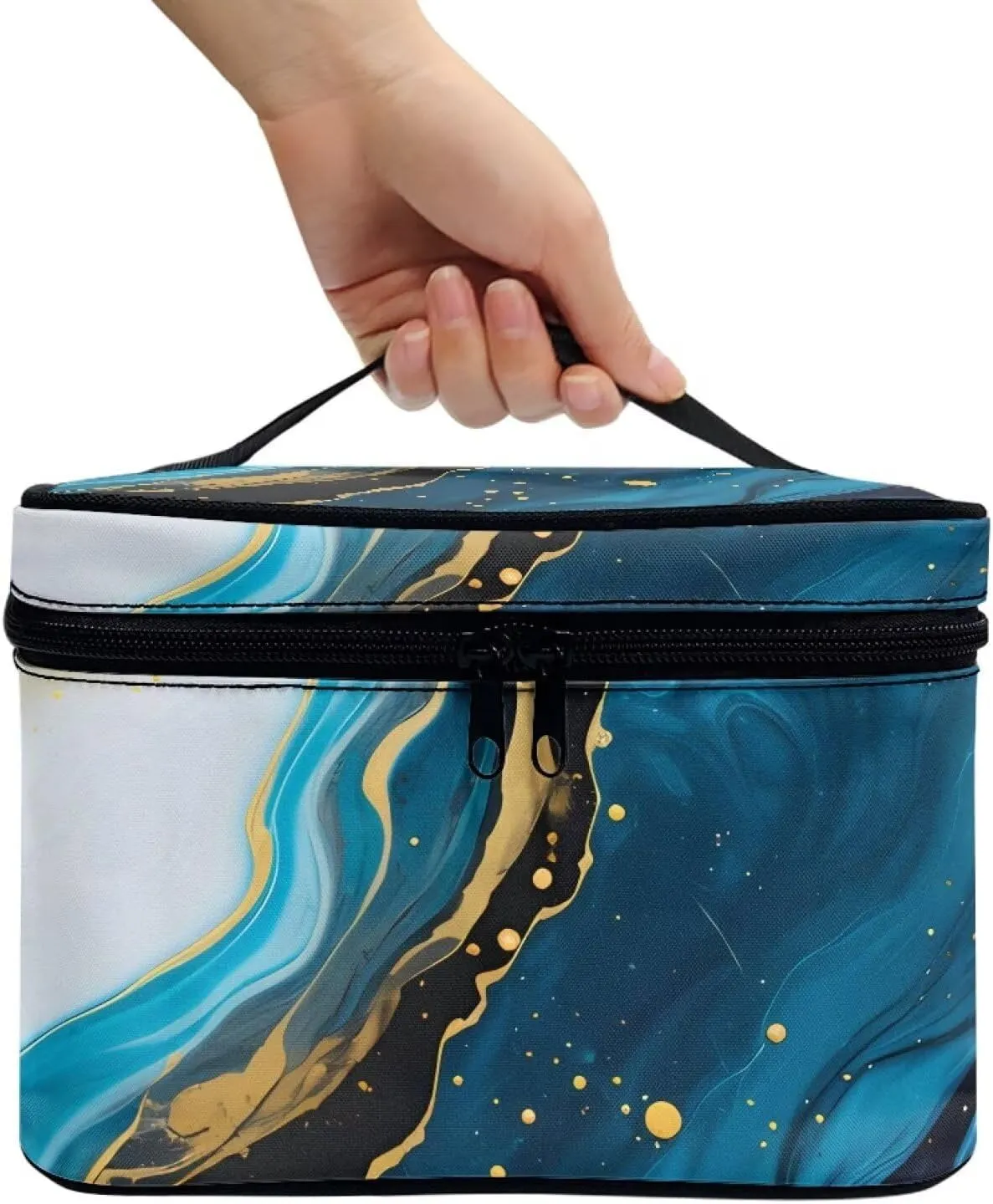 Flashideas Blue Marble Print Make Up Bag Zipper Makeup Organizer Large Capacity Travel Toiletry Bag Easy to Take Can Hold Makeup Brushes Skincare for Cosmetics Vertical Storage