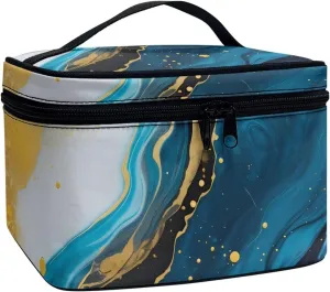 Flashideas Blue Marble Print Make Up Bag Zipper Makeup Organizer Large Capacity Travel Toiletry Bag Easy to Take Can Hold Makeup Brushes Skincare for Cosmetics Vertical Storage