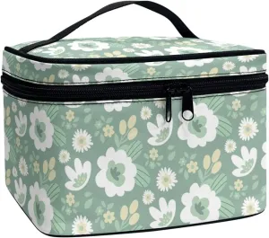 Flashideas Cartoon Flower Cosmetic Bag Makeup Organizer Bag for Travel Can Hold Makeup Brushes Skincare Large Capacity Travel Toiletry Bag with Handle for Jewelry, Lipstick, Cosmetic Box