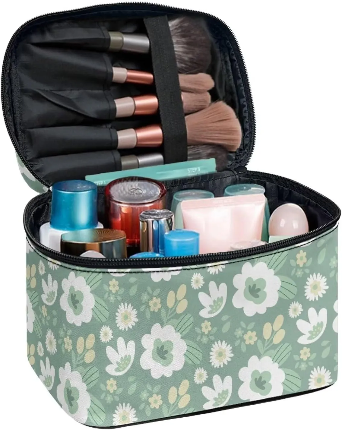 Flashideas Cartoon Flower Cosmetic Bag Makeup Organizer Bag for Travel Can Hold Makeup Brushes Skincare Large Capacity Travel Toiletry Bag with Handle for Jewelry, Lipstick, Cosmetic Box
