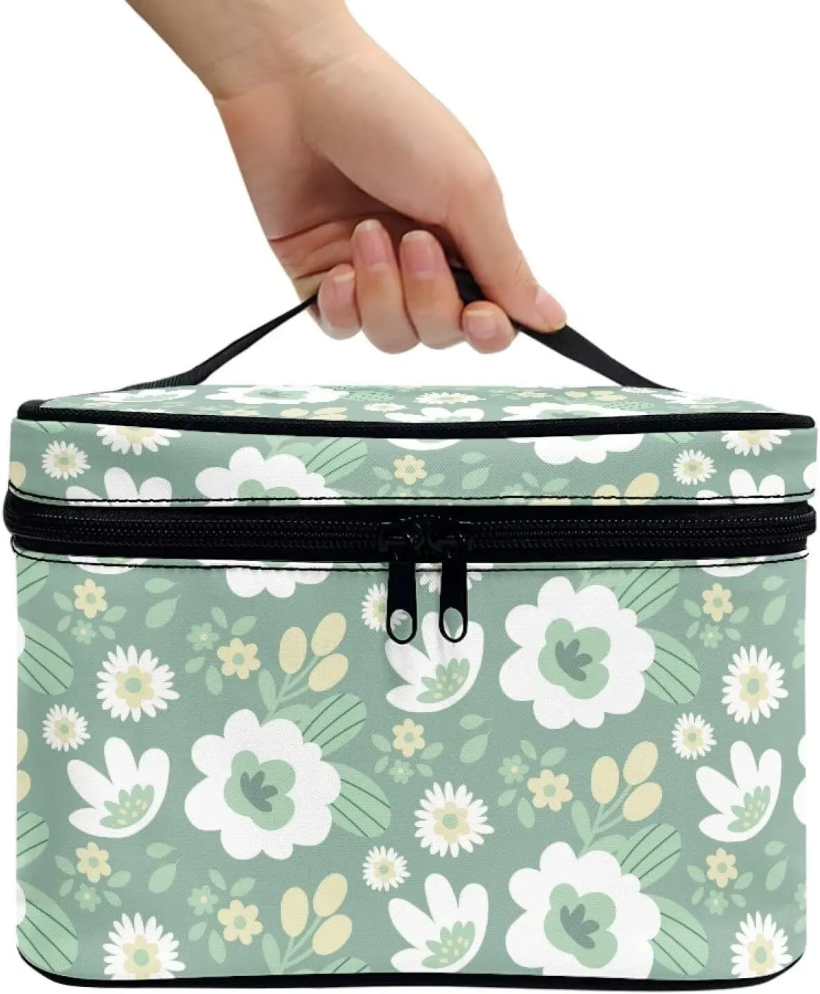 Flashideas Cartoon Flower Cosmetic Bag Makeup Organizer Bag for Travel Can Hold Makeup Brushes Skincare Large Capacity Travel Toiletry Bag with Handle for Jewelry, Lipstick, Cosmetic Box