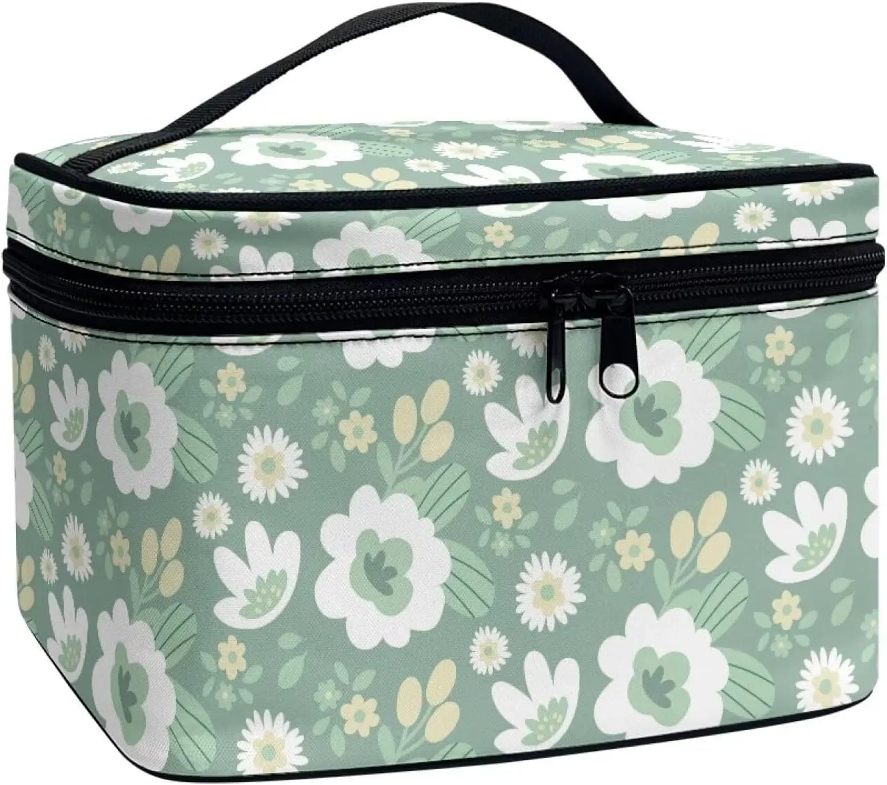 Flashideas Cartoon Flower Cosmetic Bag Makeup Organizer Bag for Travel Can Hold Makeup Brushes Skincare Large Capacity Travel Toiletry Bag with Handle for Jewelry, Lipstick, Cosmetic Box