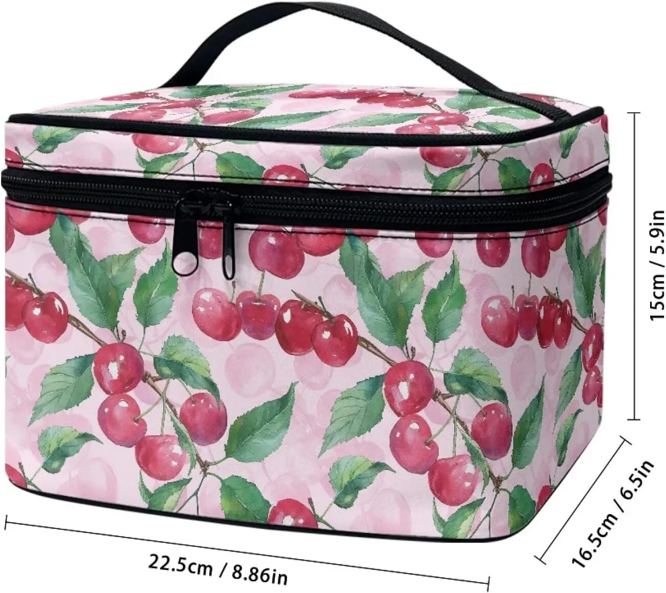 Flashideas Cherry Make Up Bag Zipper Makeup Organizer Large Capacity Travel Toiletry Bag Easy to Take Can Hold Makeup Brushes Skincare for Cosmetics Vertical Storage