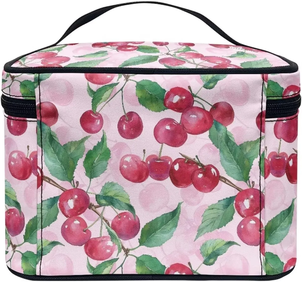 Flashideas Cherry Make Up Bag Zipper Makeup Organizer Large Capacity Travel Toiletry Bag Easy to Take Can Hold Makeup Brushes Skincare for Cosmetics Vertical Storage