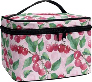 Flashideas Cherry Make Up Bag Zipper Makeup Organizer Large Capacity Travel Toiletry Bag Easy to Take Can Hold Makeup Brushes Skincare for Cosmetics Vertical Storage