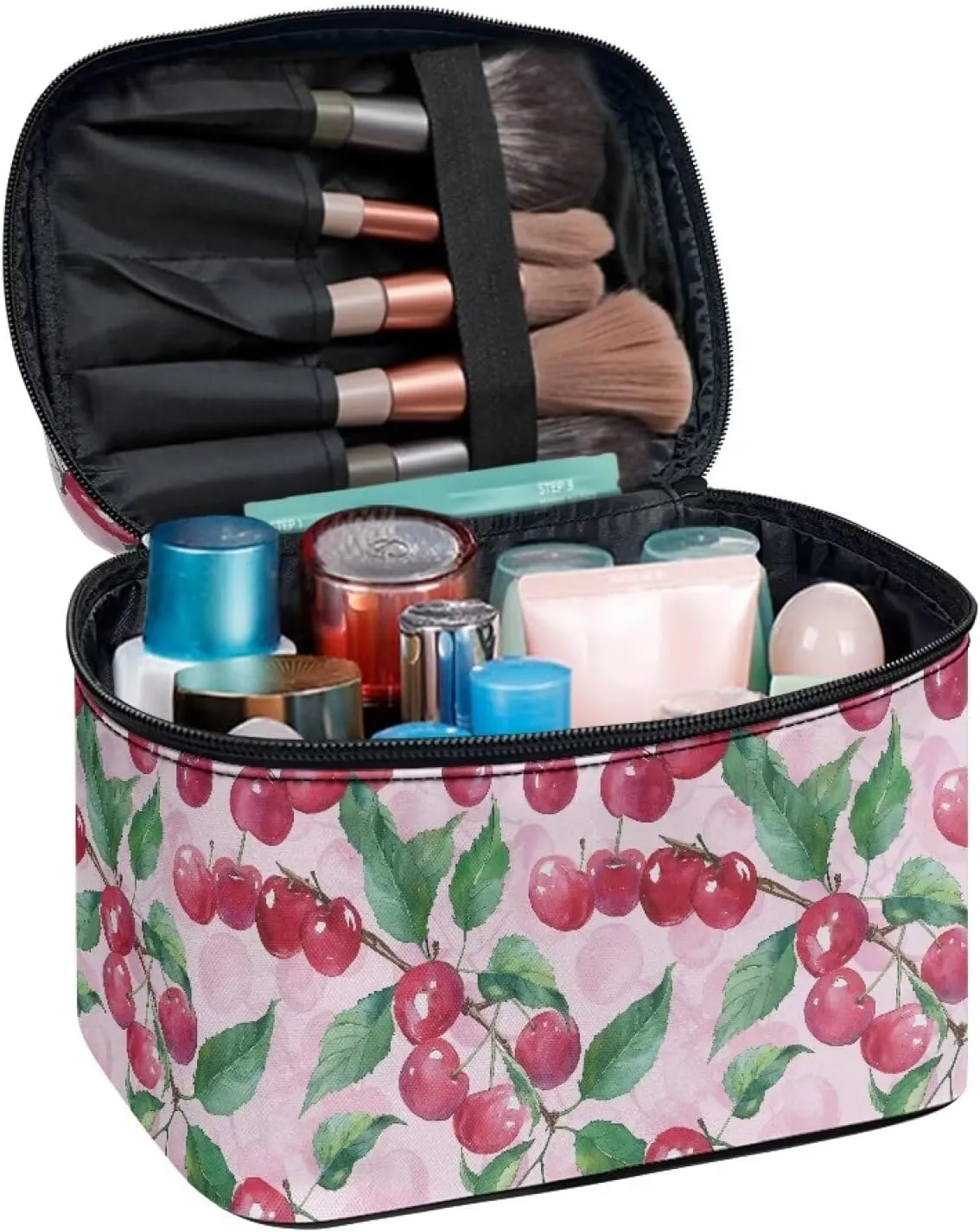 Flashideas Cherry Make Up Bag Zipper Makeup Organizer Large Capacity Travel Toiletry Bag Easy to Take Can Hold Makeup Brushes Skincare for Cosmetics Vertical Storage