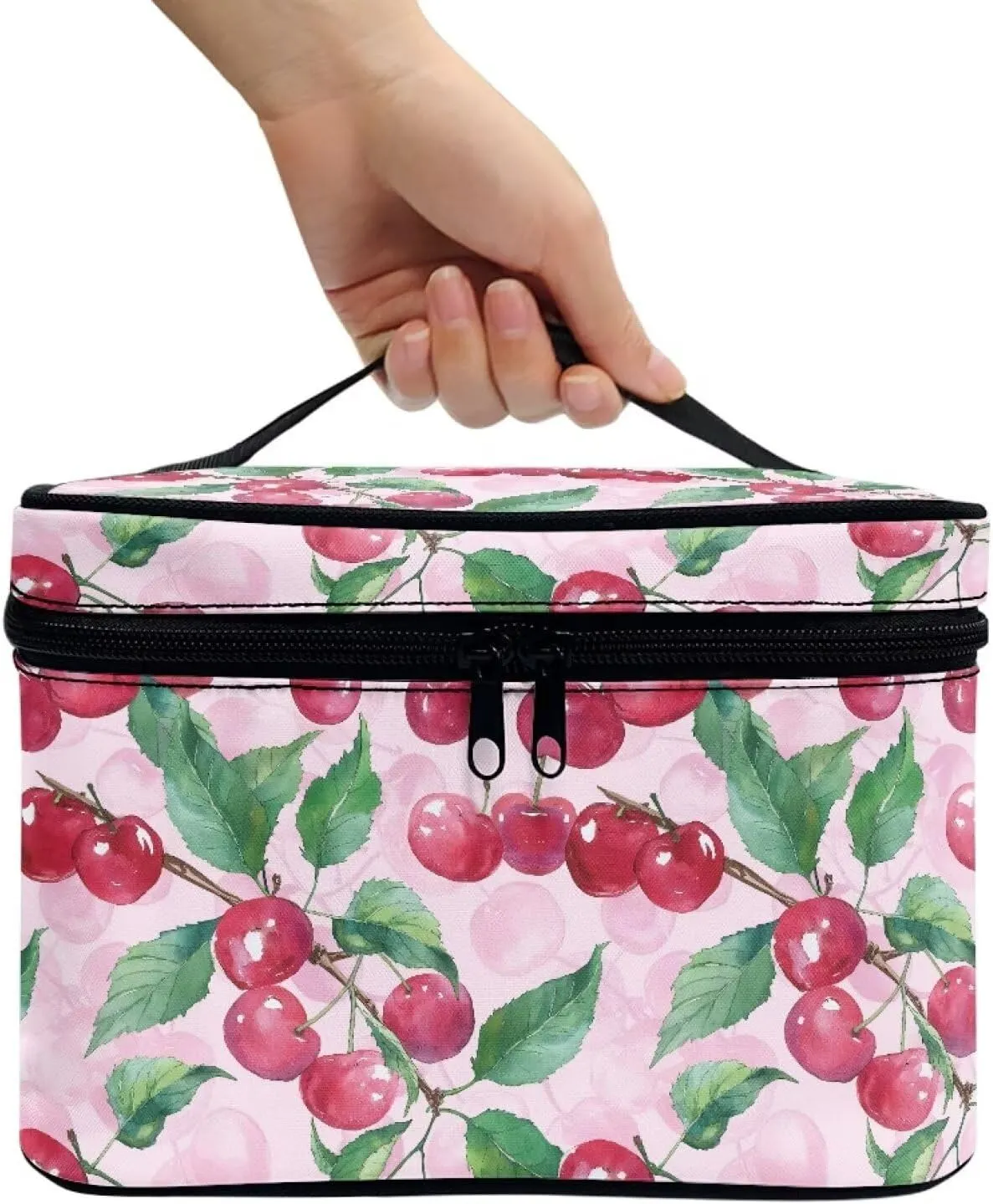 Flashideas Cherry Make Up Bag Zipper Makeup Organizer Large Capacity Travel Toiletry Bag Easy to Take Can Hold Makeup Brushes Skincare for Cosmetics Vertical Storage